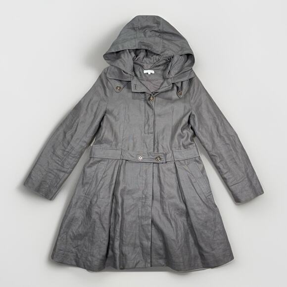 Chloe Gray Linen Hooded Trench Coat Jacket Women’s Size UK 12 US 8 FR 40 - Picture 1 of 12